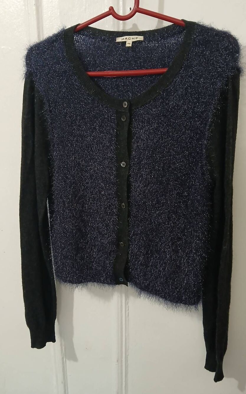 Hache london womens medium blue gray cardigan Italian polyamide soft luxury
